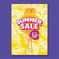 Summer Sale Illustration with Popsicle, Beach and Tropical Leaves Background vector