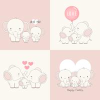 Cute elephant family with a little elephant in the middle. vector