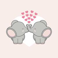 Couple elephant with pink hearts for Valentine's day. vector