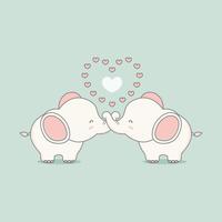 Cute pink elephant in love with hearts. Valentines day card. vector