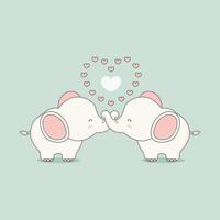 Lindo elefante rosa en el amor con los corazones. Tarjeta del día de san valentín. vector