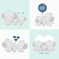 Familia linda del elefante con un pequeño elefante en el centro. vector