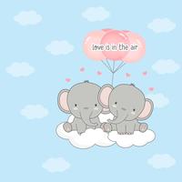 Cute couple elephant with balloons. Valentine's day card. vector