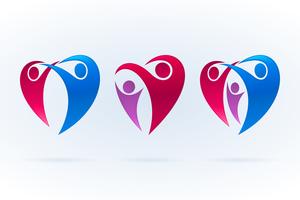 Heart shaped family abstract icon set vector