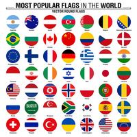 Collection of round flags, most popular world flags vector