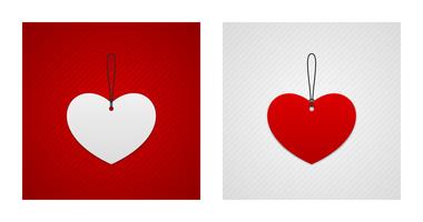 Etiquetas rojas y blancas en forma de corazón vector