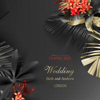 Tropical black and gold leaves on dark background vector