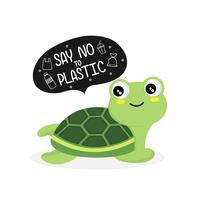 Turtle say no to plastic.  Plastic pollution in ocean environmental problem.  vector