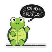 Turtle say no to plastic.  Plastic pollution in ocean environmental problem.  vector