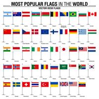 Collection of flat desk flags, most popular world flags vector