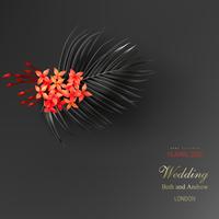 Tropical black leaves and exotic red flower vector