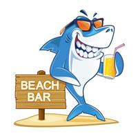 Shark with glass of juice vector