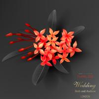 Tropical black leaves and exotic red flower vector