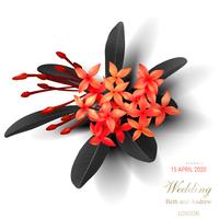 Tropical black leaves and exotic red flower vector