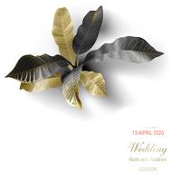 Tropical black and gold leaves on white background vector