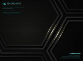 Abstract black metallic technology hexagon background with golden line for presentation. illustration vector eps10