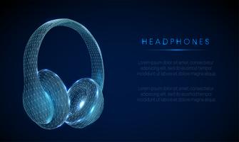 Abstarct low poly style headphones. Wireframe structure. vector