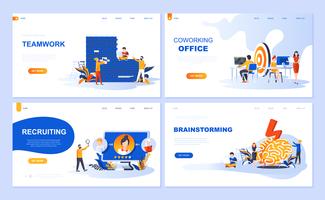 Set of landing page template for Teamwork, Recruiting, Brainstorming, Coworking Office. Modern vector illustration flat concepts decorated people character for website and mobile website development.