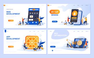 Set of landing page template for Web and App Development, UI Design, SEO Optimization. Modern vector illustration flat concepts decorated people character for website and mobile website development.
