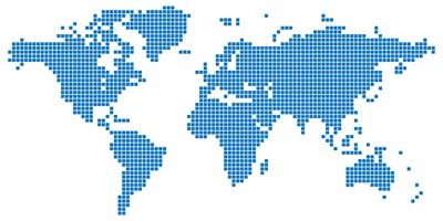 Blue colored square dotted world map vector