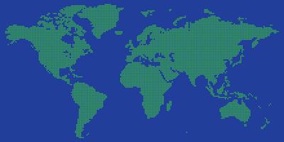 World map vector with green on blue colored round dotted