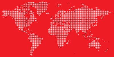 White on red dotted world map vector