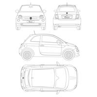 Fiat 500 car blueptint vector technical drawing