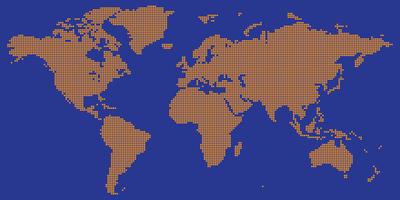 Vector de mapa mundial con redondo de color naranja punteado