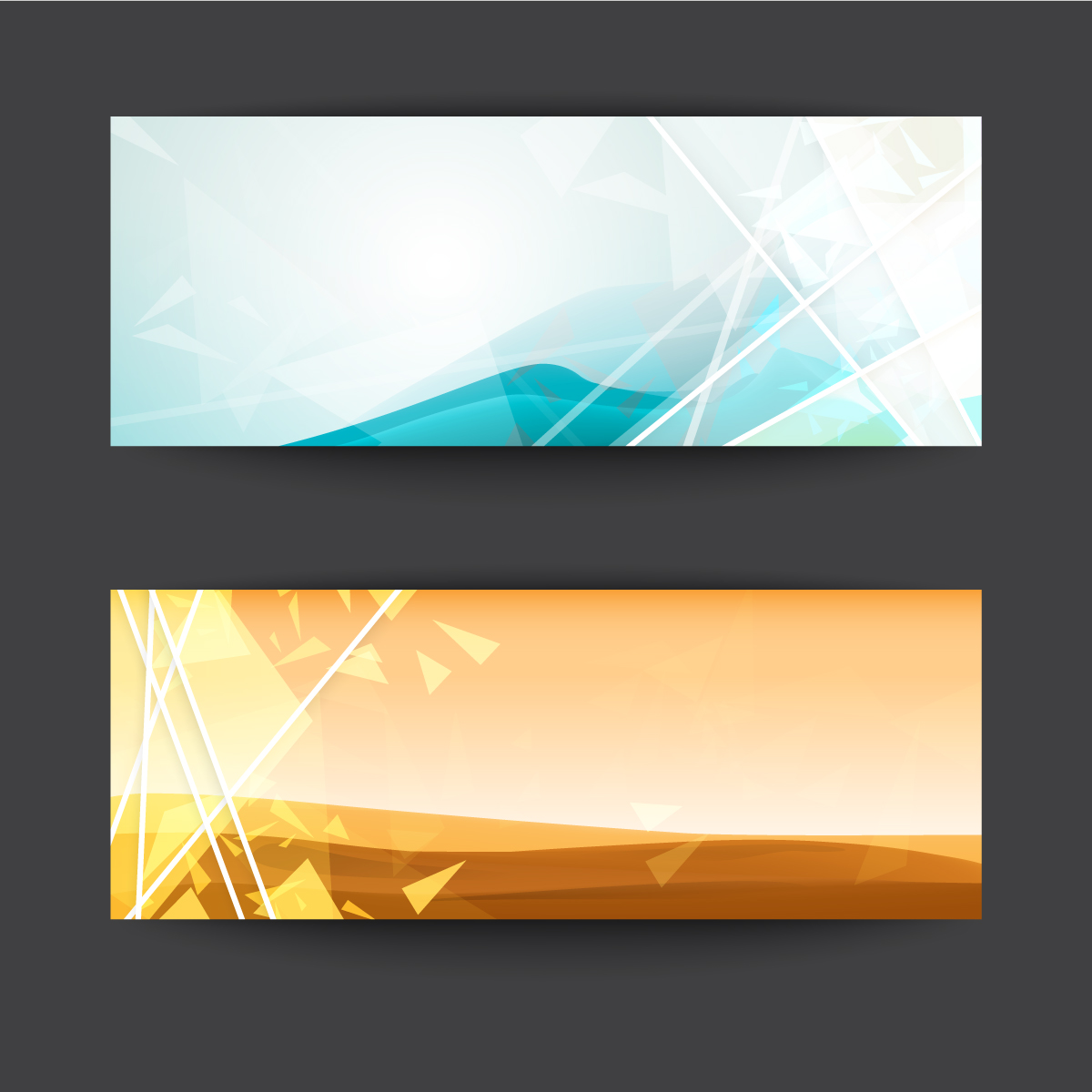 Set Of Abstract Banner Ice Mountain And Desert Background