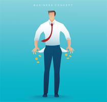 poor man showing his empty pockets on blue background vector illustration
