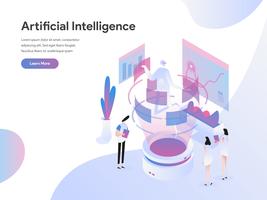 Landing page template of Artificial Intelligence Isometric Illustration Concept. Isometric flat design concept of web page design for website and mobile website.Vector illustration