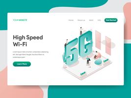 Landing page template of High Speed Wi-fi Illustration Concept. Isometric design concept of web page design for website and mobile website.Vector illustration vector