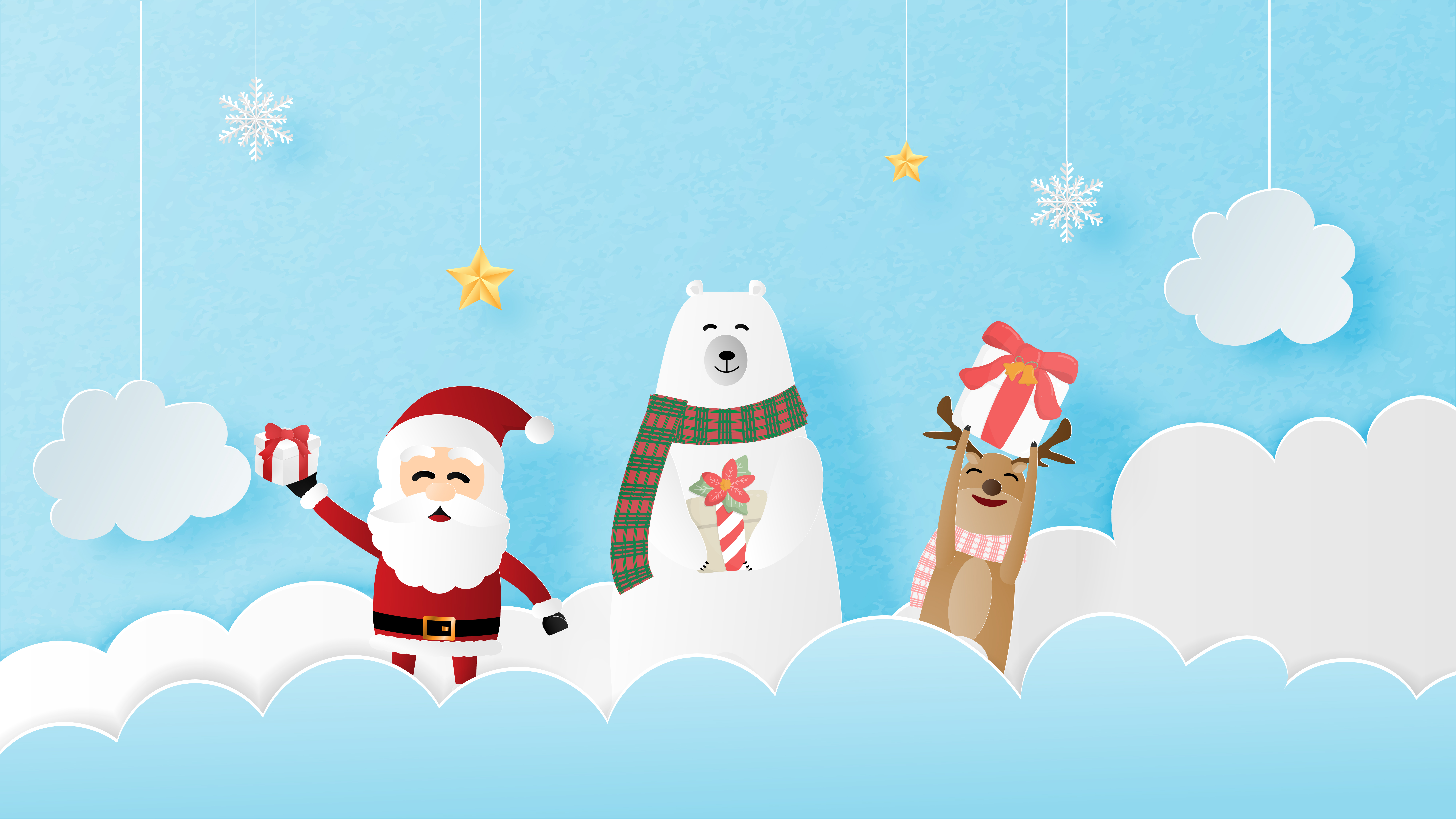 Merry Christmas And Happy New Year Greeting Card In Paper Cut
