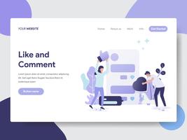 Landing page template of Like and Comment Illustration Concept. Modern flat design concept of web page design for website and mobile website.Vector illustration