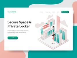 Landing page template of Secure Space and Private Locker Illustration Concept. Isometric design concept of web page design for website and mobile website.Vector illustration vector