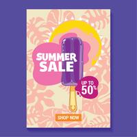 Summer Sale Illustration with Popsicle, Beach and Tropical Leaves Background vector