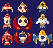 Set of cartoon vector spaceships and rockets