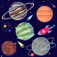 Conjunto de planetas de dibujos animados y elementos del espacio. Ilustración vectorial vector