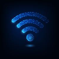 Futuristic glowing low polygonal wifi symbol isolated on dark blue background. vector