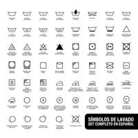 Conjunto completo de símbolos de lavandería. Escrito en español. vector