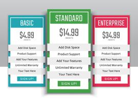 Planes de precios para sitios web y aplicaciones. vector