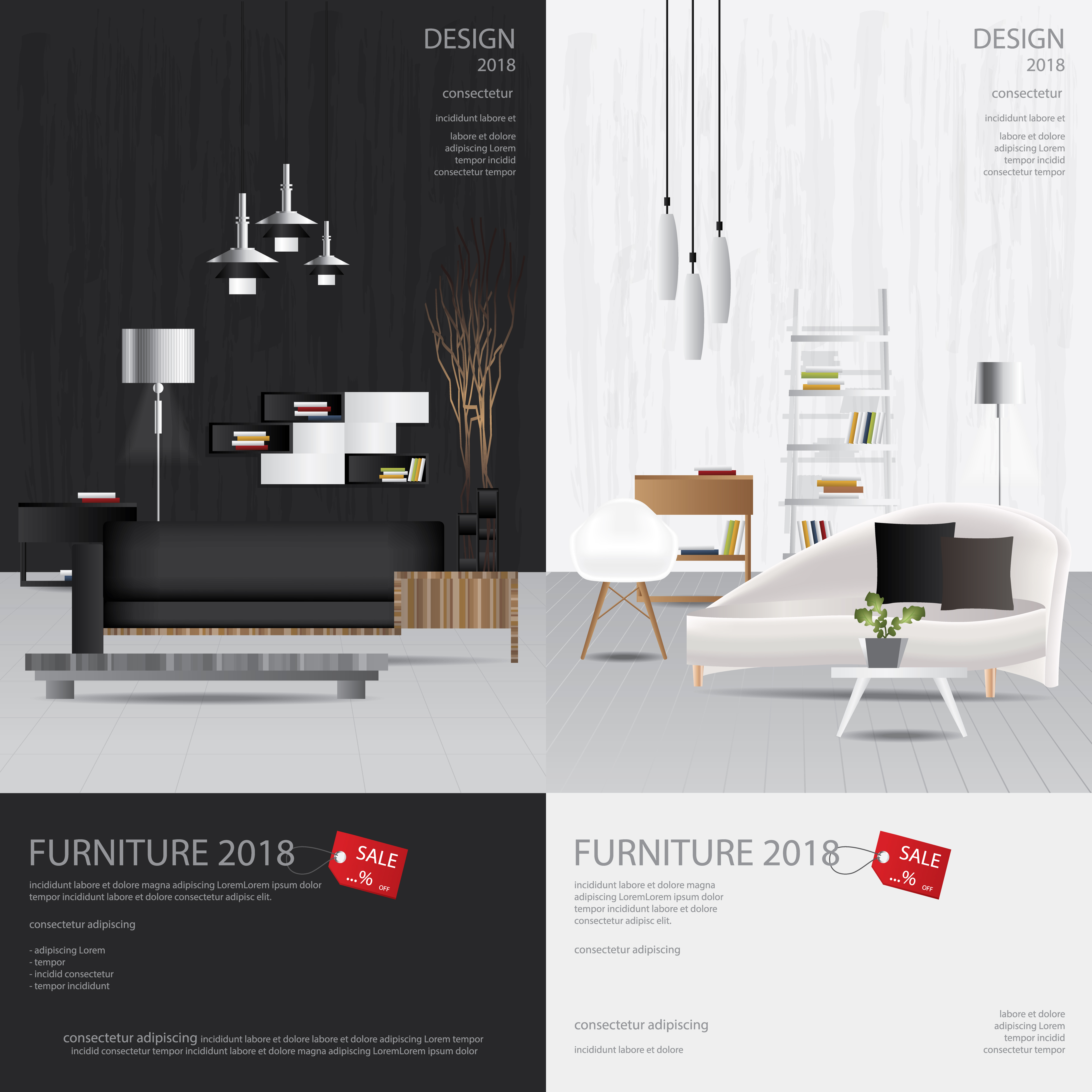 2 Vertical Banner Furniture Sale Design Template Vector