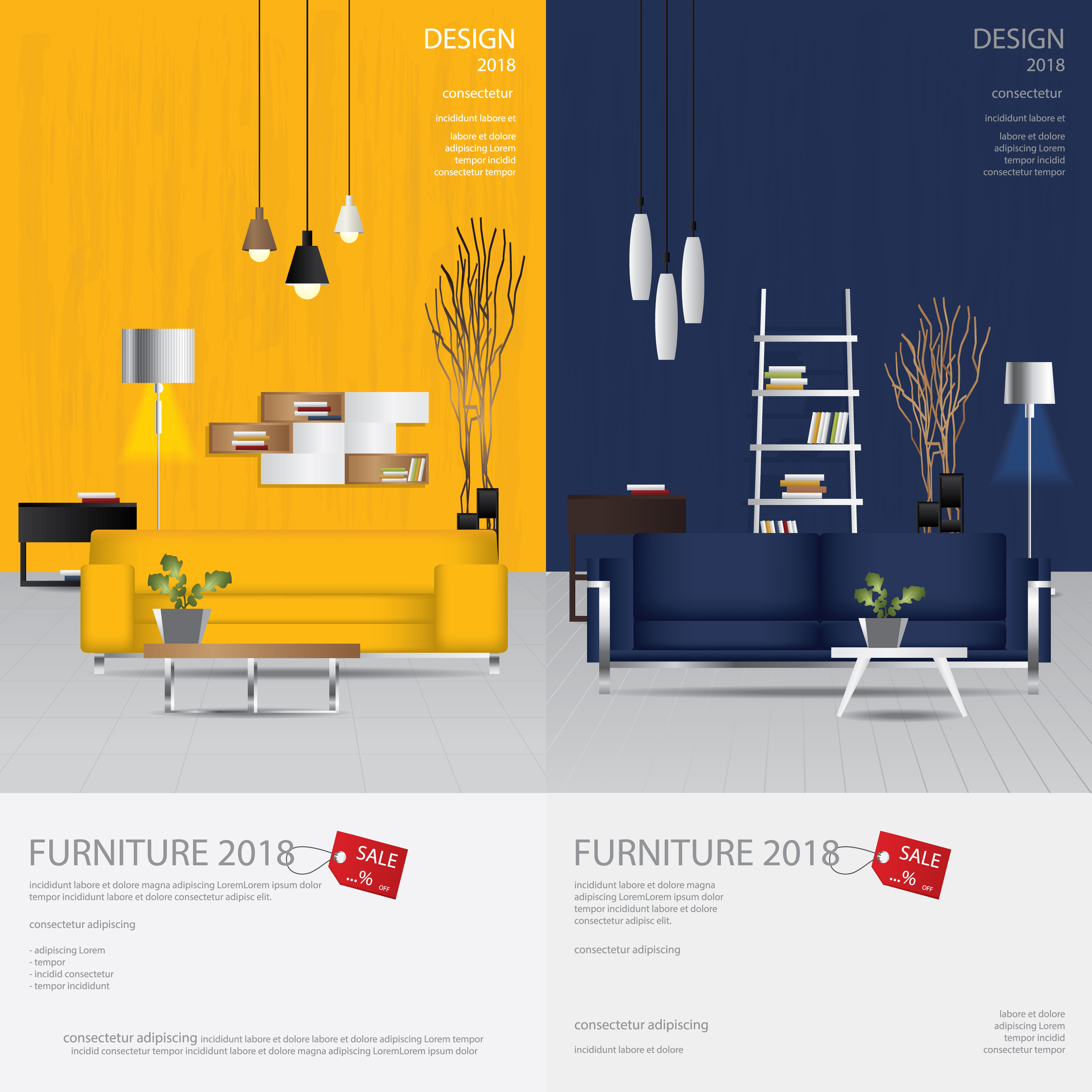2 Vertical Banner Furniture Sale Design Template Vector