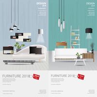 2 banner vertical muebles venta diseño plantilla Vector Illustration