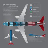 Conjunto de aterrizaje de avión con el mapa de asiento aislado ilustración vectorial vector