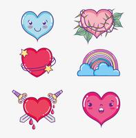 Set de caricaturas de amor y corazones. vector