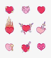 Set of love and hearts cartoons vector