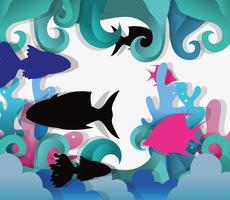 Paper art undersea vector