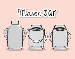 Set of mason jar drawings vector