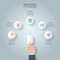 Business hand click mouse with timeline infographic 5 options. vector